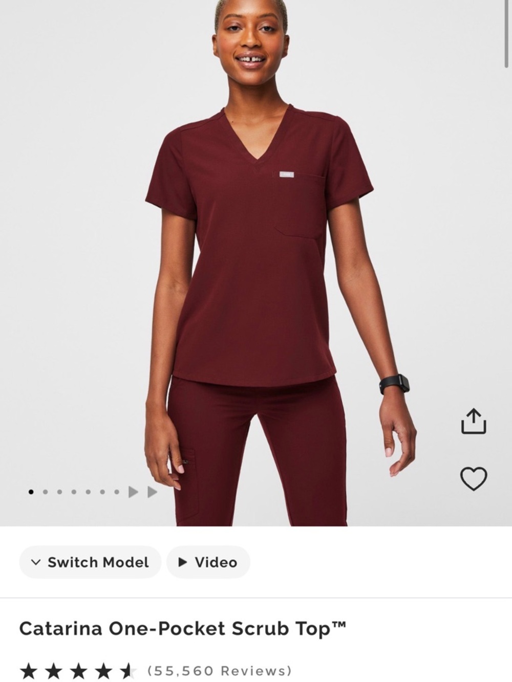 Figs Catarina One-Pocket Scrub Top - Burgundy